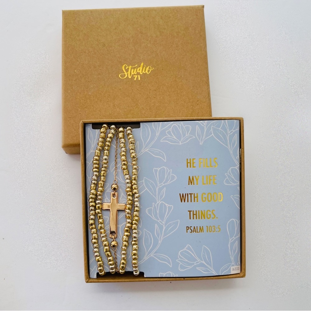 Faith layered Gold Tone necklace with cross pendant. new in box